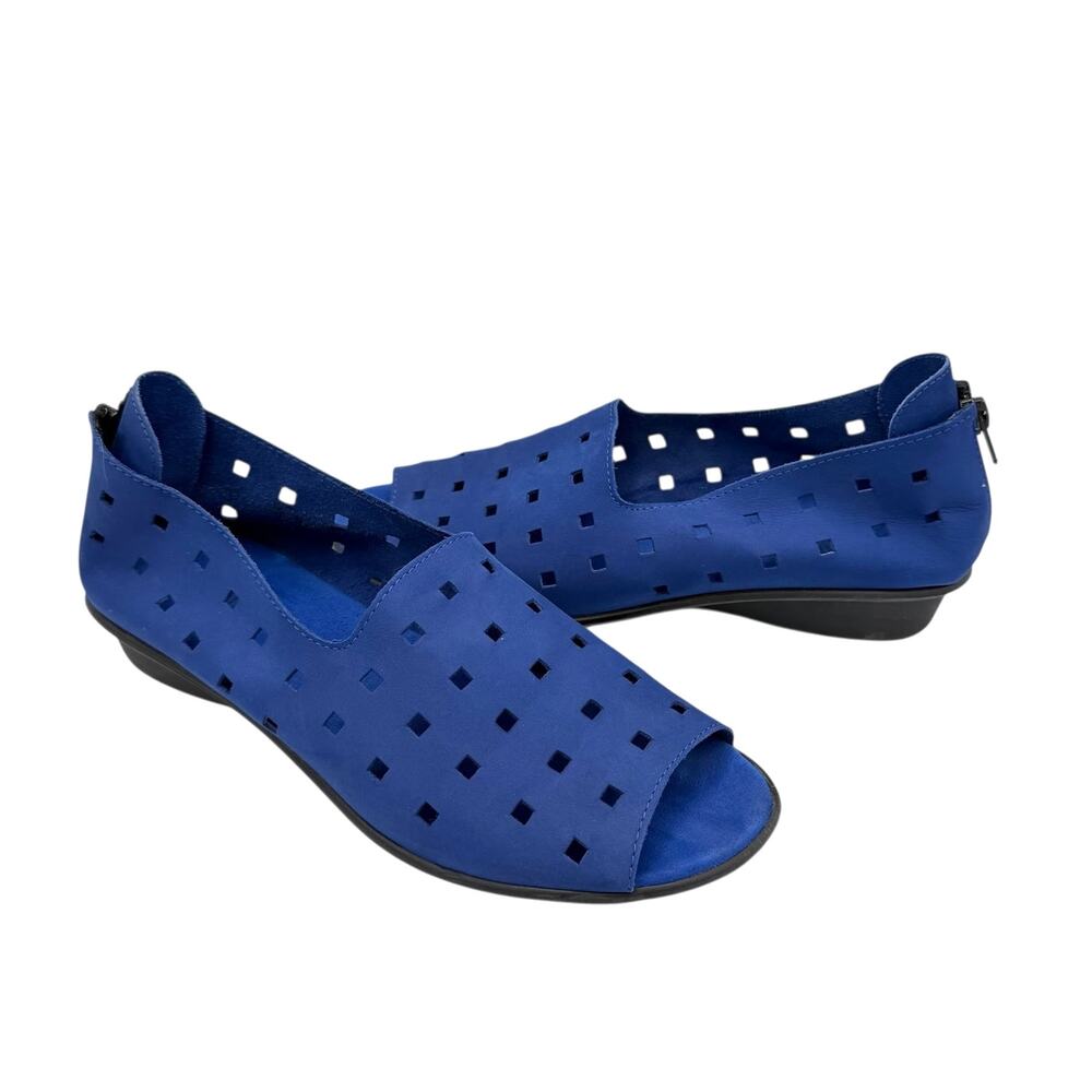 Sesto Meucci NARROW Evonne Royal Blue Nubuck Leather Cut Outs Open Toe Flats